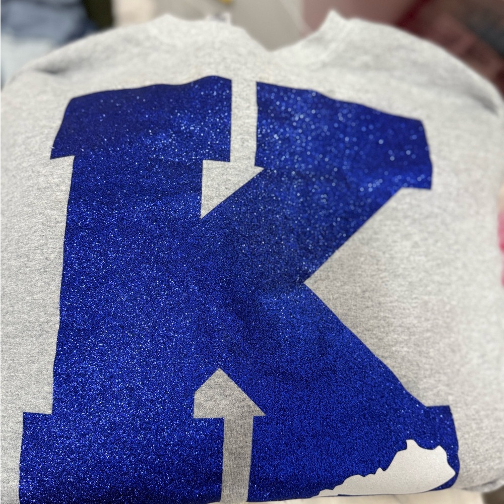 Women's Kentucky Gray Sweatshirt with Blue Glitter Letter